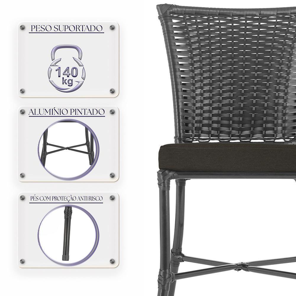 Miniatura Cadeira De Jantar Reforçada Em Alumínio E Fibra Estofado Impermeavel 4 Unidades Capuccinopreta A10
