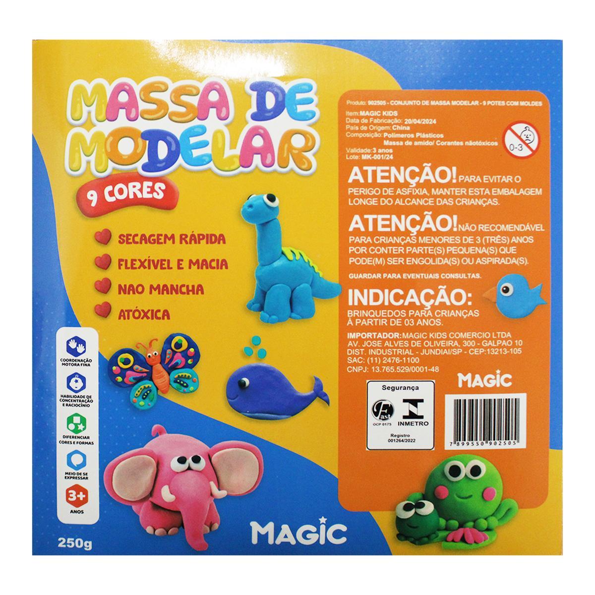 Miniatura Massinha De Modelar Animais Infantil 9 Cores Com Moldes 250G