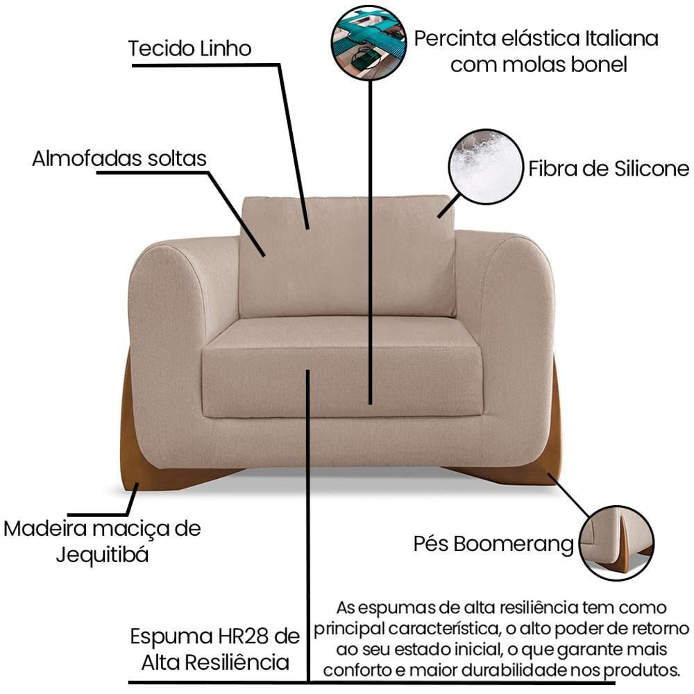 Poltrona Jolie 1 Lugar Pes Boomerang Linho Areia Ezz Areia