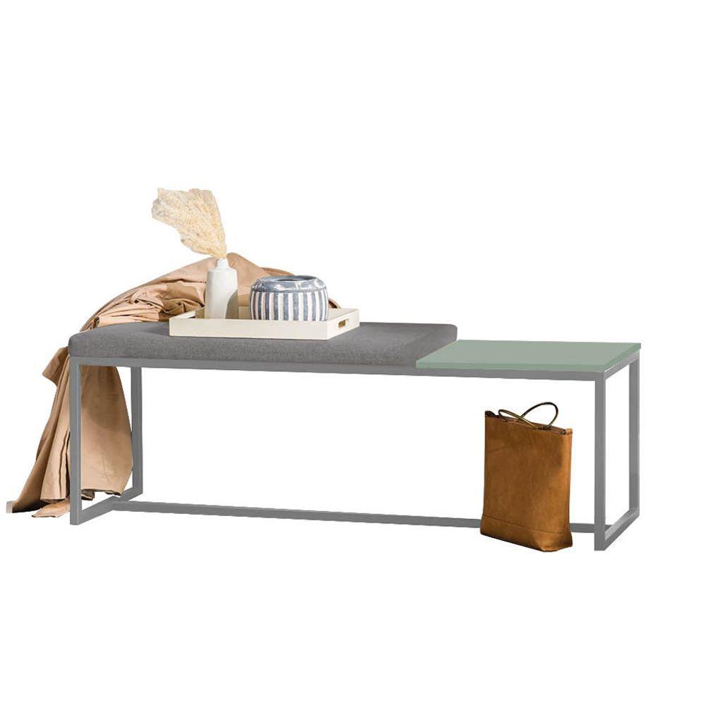 Miniatura Banco Recamier Puff 140cm Industrial Cinza Corino Cinza Tampo Quadrado Mdf Verde