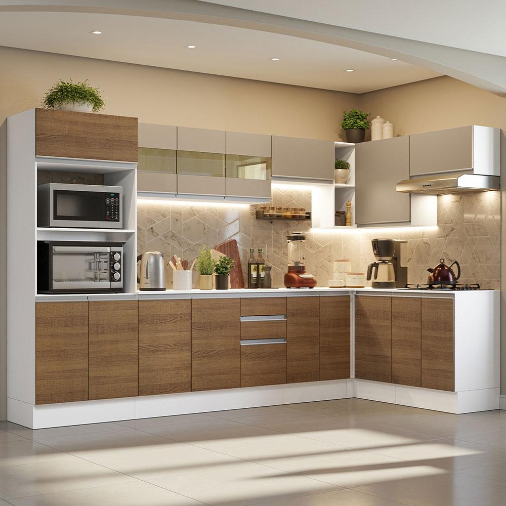 Miniatura Cozinha Completa 100% MDF Madesa Smart de Canto - Branco/Rustic/Crema Branco/Rustic/Crema