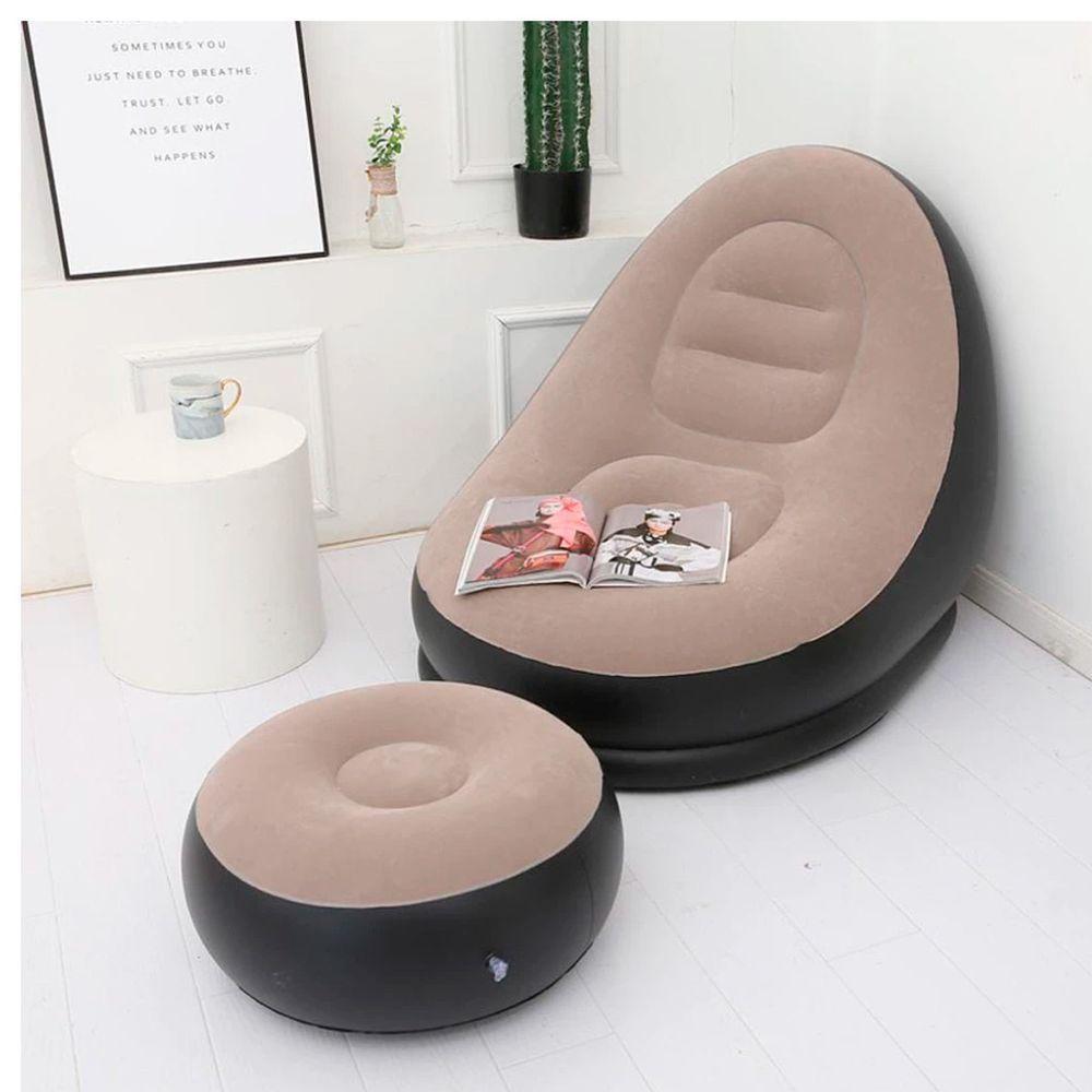 Miniatura Sofá Poltrona Inflável Com Puff E Bomba De Enchimento Marrom