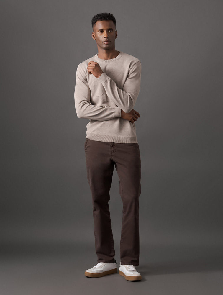Miniatura Tricot Masculino Maxi Calvin Klein Jeans - Caqui Medio Tricot Masculino Maxi Calvin Klein Jeans Caqui Medio g