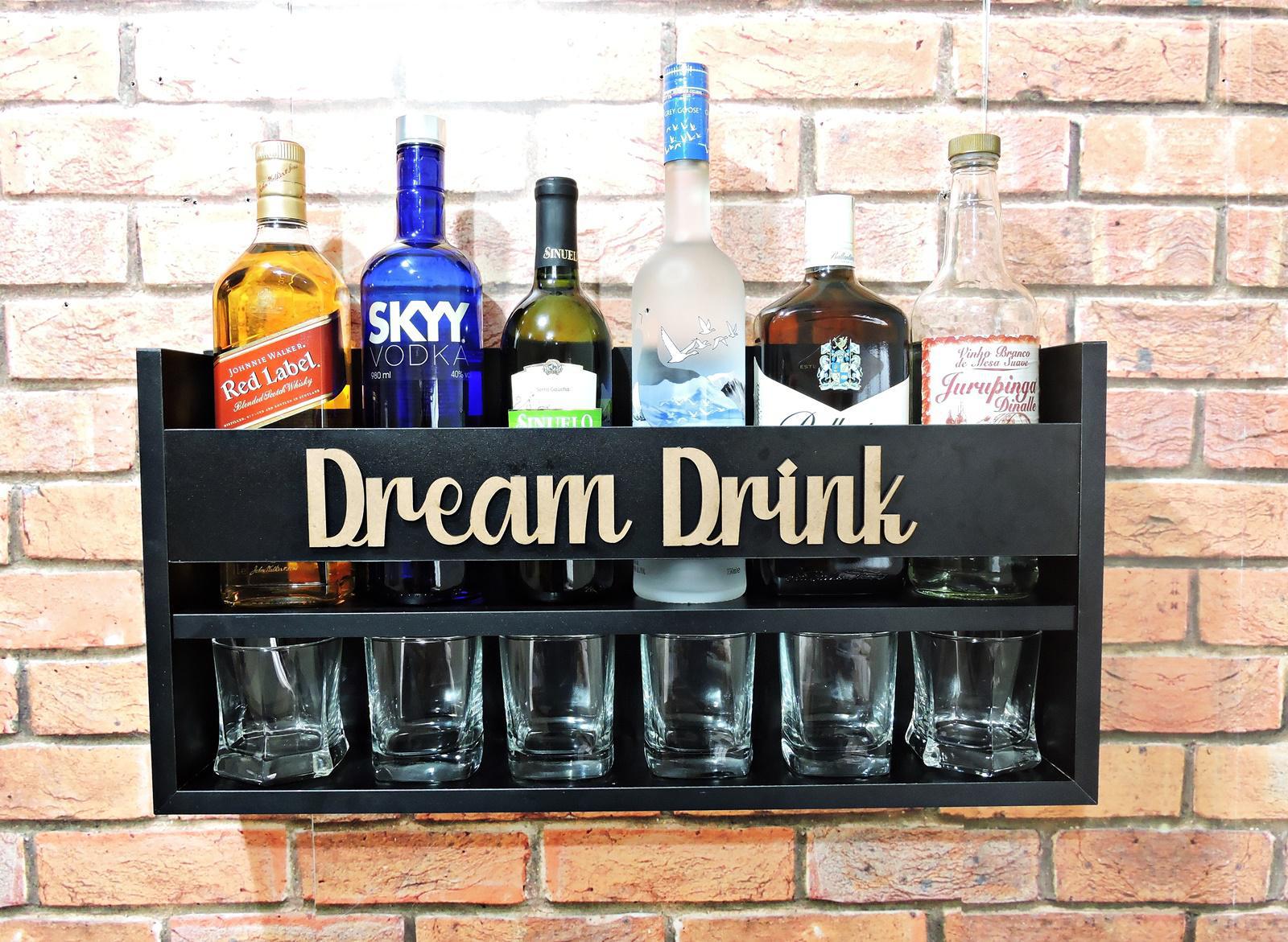 Miniatura Mini Bar De Parede Adega Porta Bebidas E Copos Preta Preto - Adega - Redskull - 100% - Mdf - Mdf revestido, acabamento ref. - 1 - Bebidas