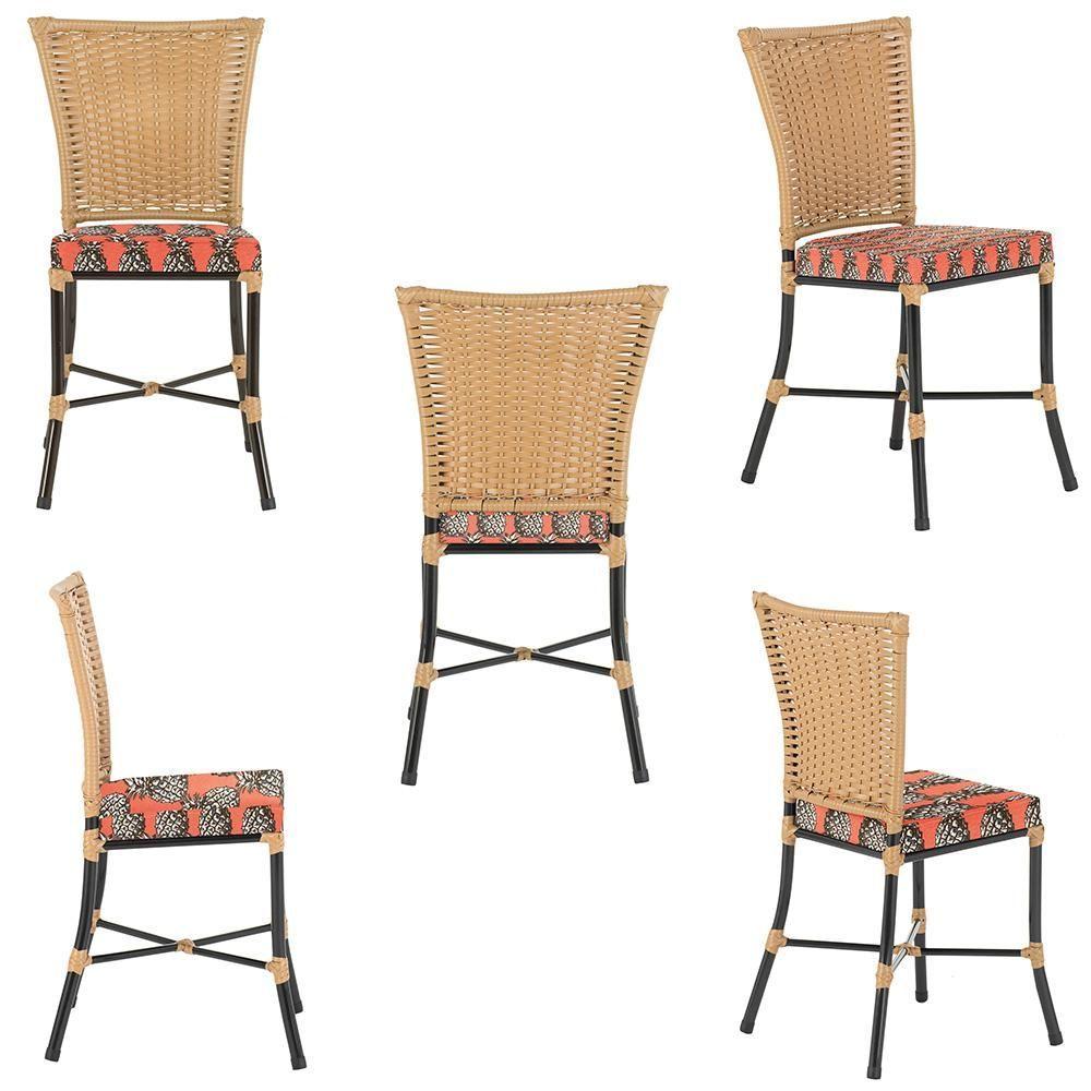 Miniatura Jogo Cadeira De Jantar Em Alumínio E Fibra Estofado Impermeavel 6 Unidades Ráfia Z31