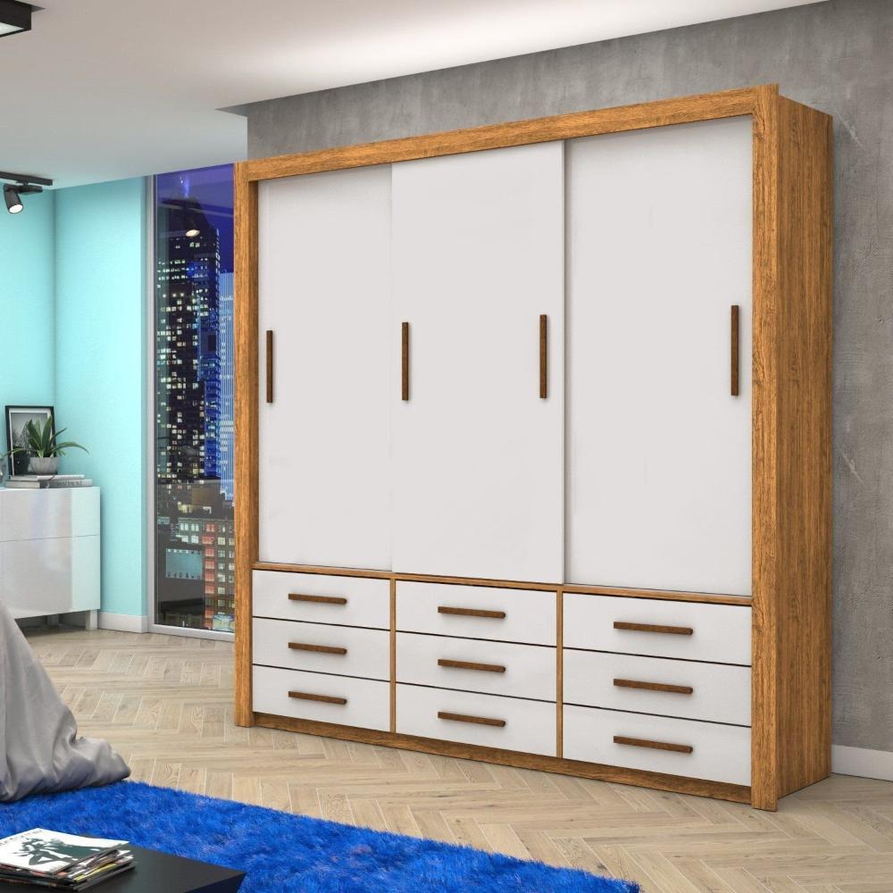 Miniatura Guarda-roupa 3 Portas Correr 9 Gavetas Anjos Cinamomo/Off White