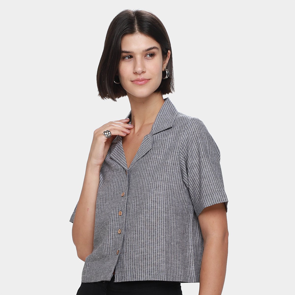 Miniatura Camisa Manga Curta Malwee Listrada Feminina Mescla - EP