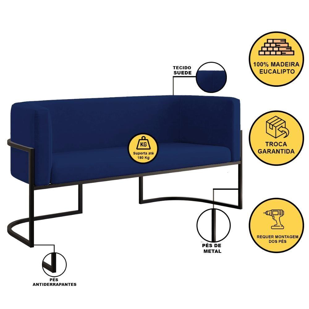 Miniatura Sofá Namoradeira 2 Lugares Moderna Base Metal Black Balaqui Azul Marinho