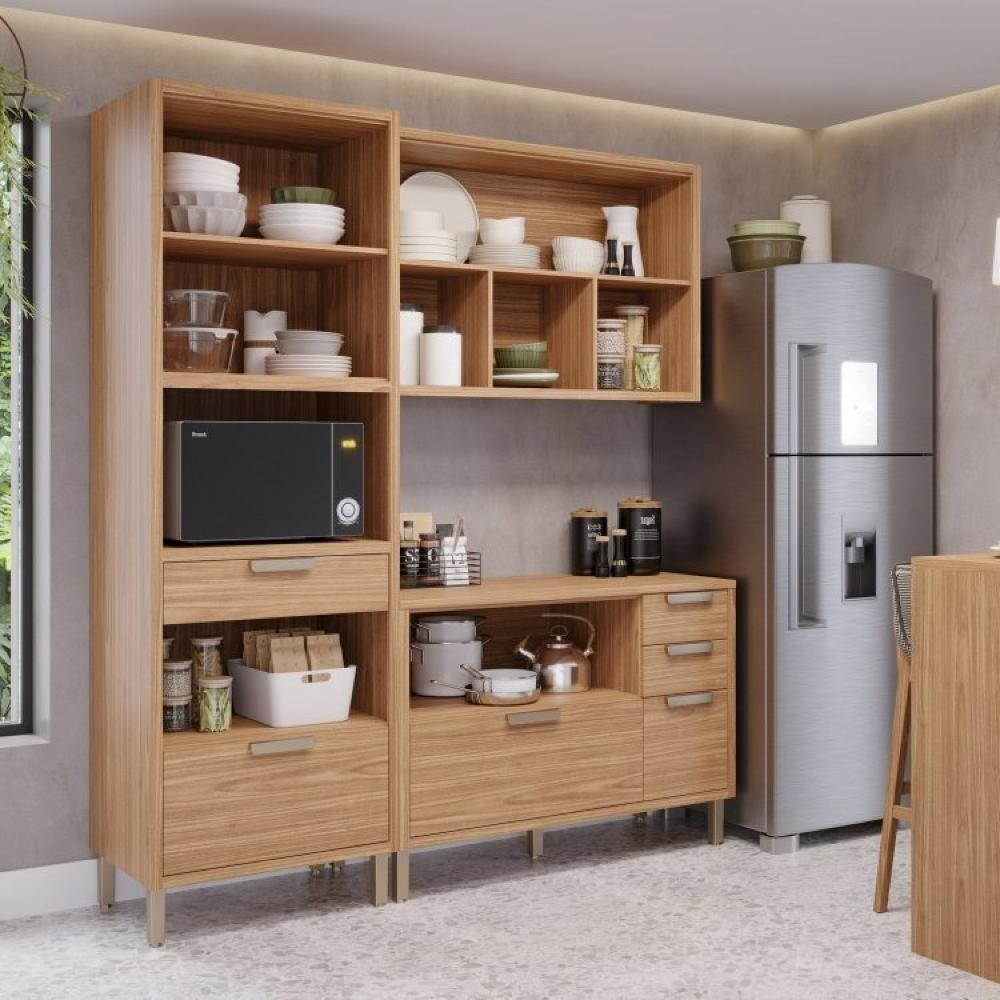 Miniatura Cozinha Modulada Compacta 3 Peças 1 Nicho para Forno ou Micro-ondas Helen Yescasa Freijó/Off White