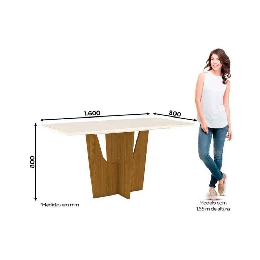 Miniatura Conjunto Mesa De Cozinha Vértice Tampo Madeirado Com Vidro 160x80cm E 6 Cadeiras Vita Nature Suede Light Bege Henn