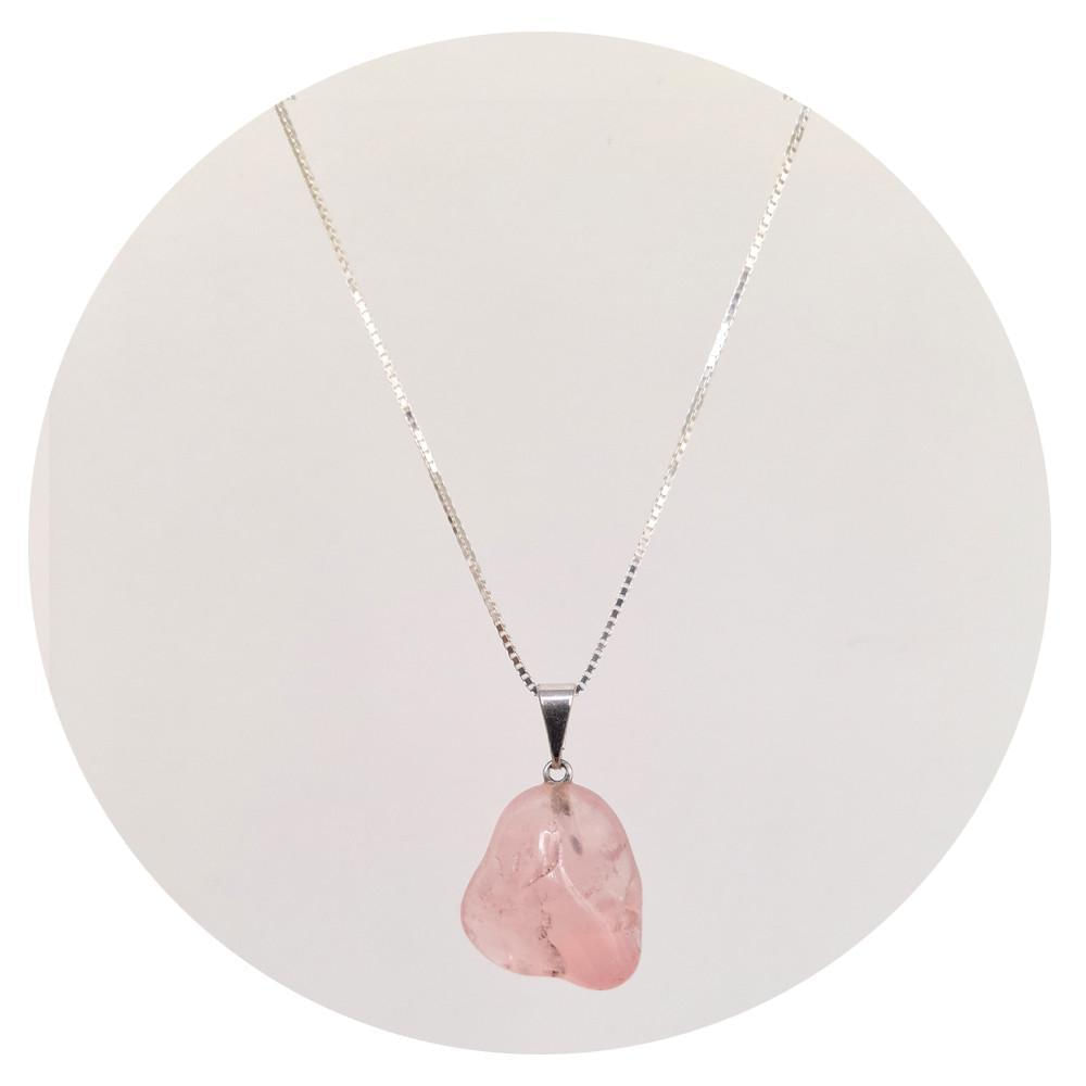 Miniatura Pingente Prata 925 Quartzo Rosa - Natural E Legítimo
