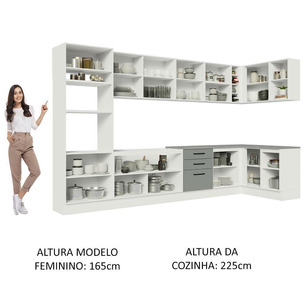 Armário De Cozinha Completa De Canto 499cm Branco/cinza Agata Madesa 01 Branco/cinza
