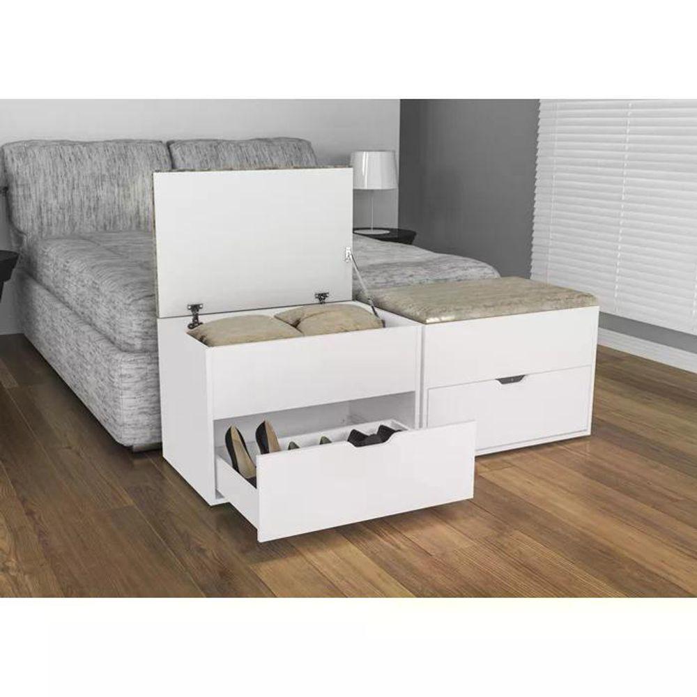 Miniatura Puff Bau Organizador Multiuso Com Gaveta Branco