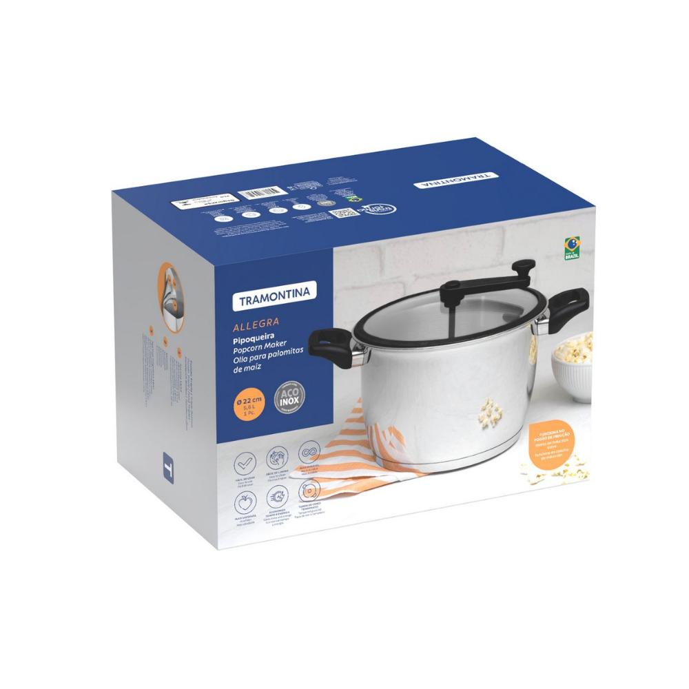 Miniatura Pipoqueira Aço Inox Fundo Triplo Indução Allegra Tramontina