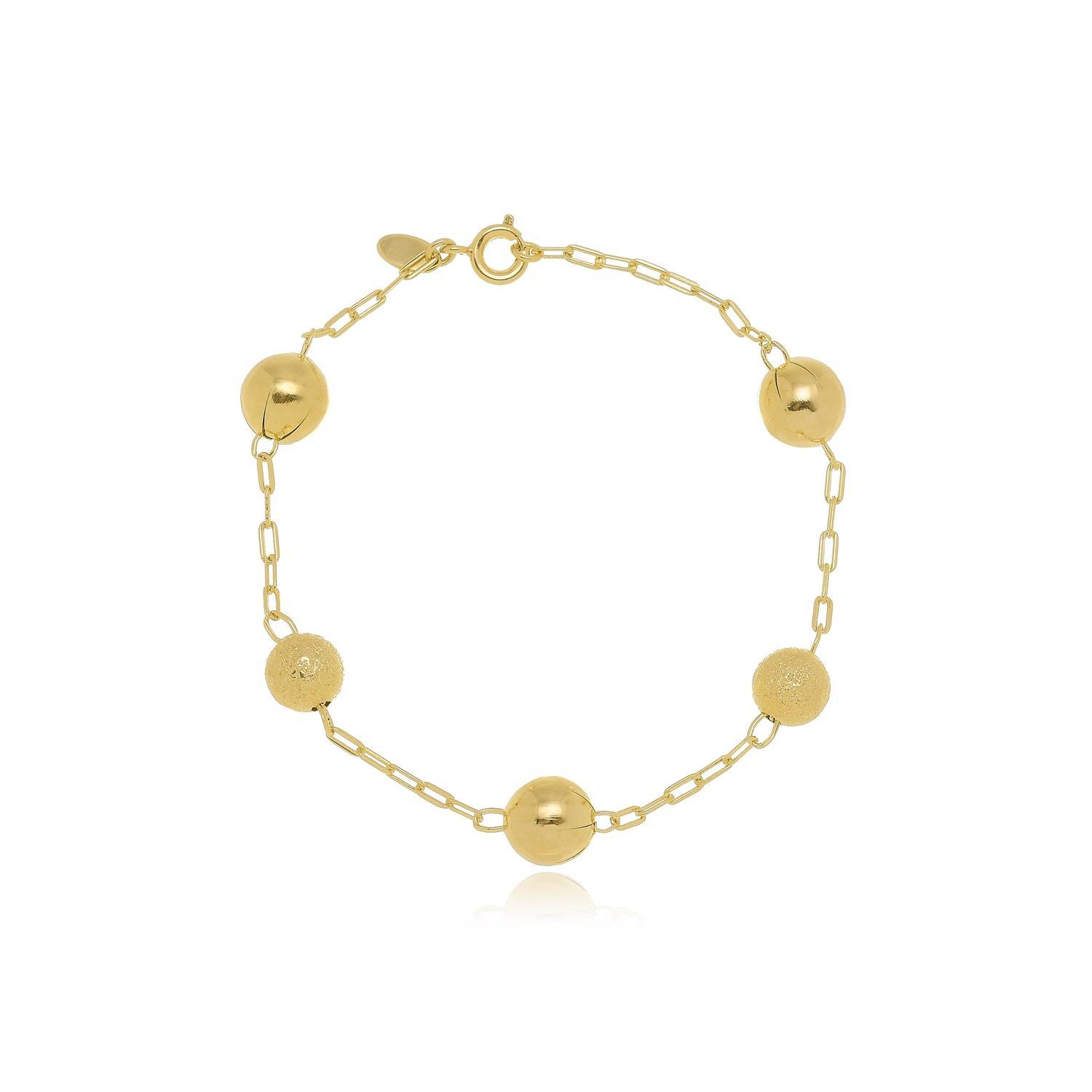 Miniatura Pulseira Bola Lisa E Fosca Banhada A Ouro 18K