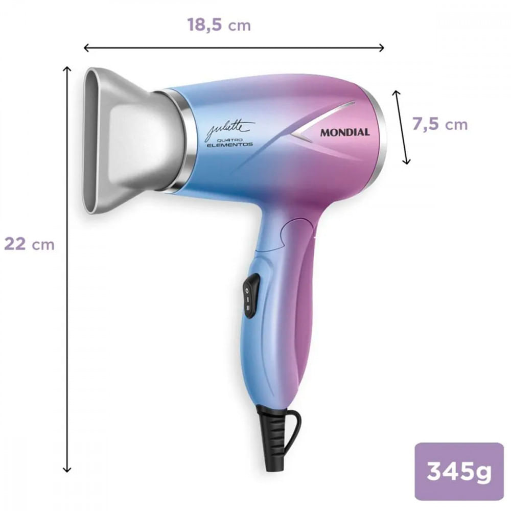Secador de Cabelo By Juliette Mondial Azul/Rosa 1200W Bivolt BRA23/00702 - Azul - 12 meses - Corrente Elétrica - Mondial - SCT-JU-03 - 1200W - Secador de Cabelo By Juliette. - Bivolt - Garantia do Fabricante - 2