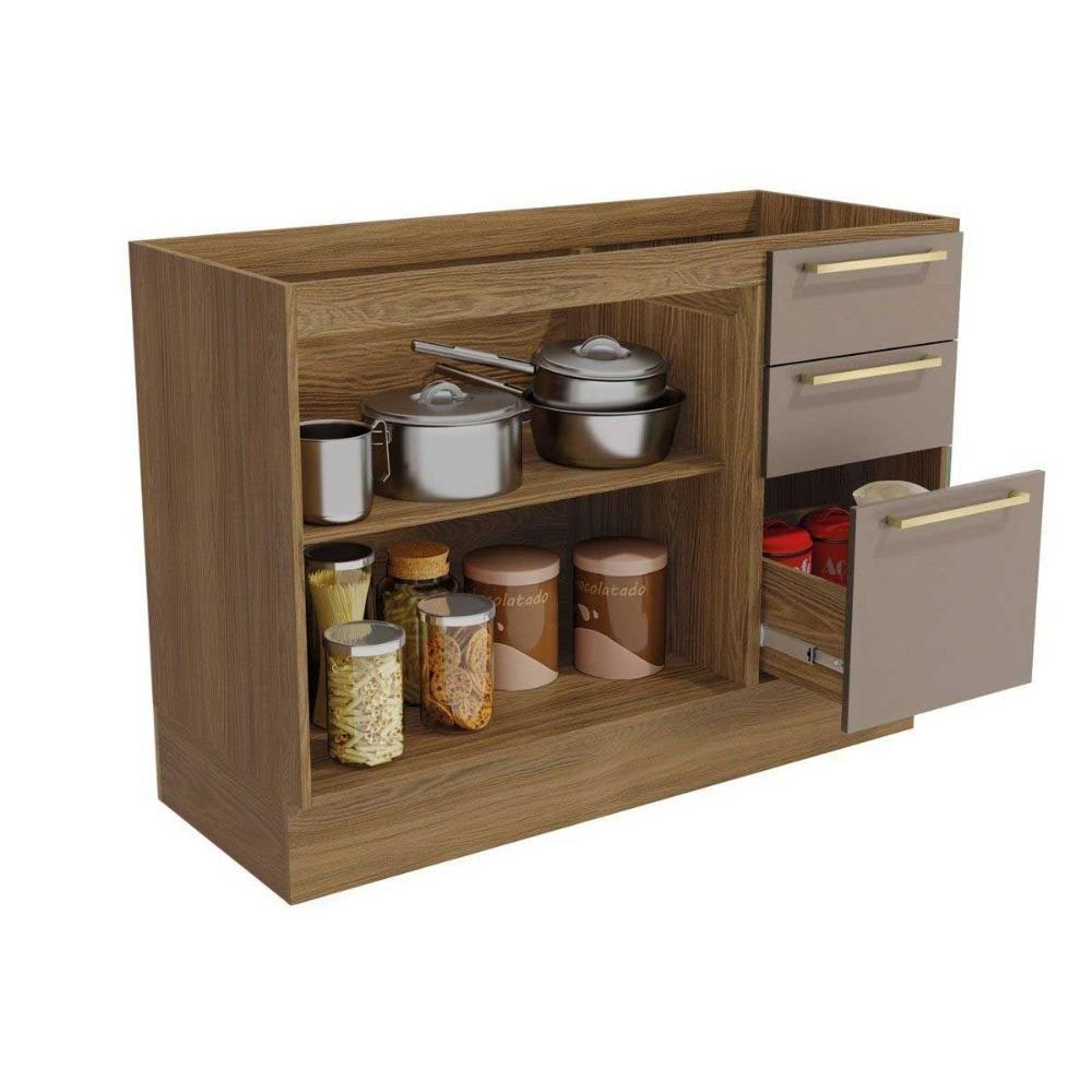 Miniatura Gabinete De Cozinha Modulado Balcão Botanic M624 C-3 Gavetas E 2 Portas C-tampo 120cm Nogueira-oliva-preto - Kappesberg