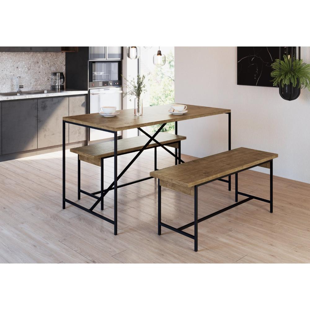 Miniatura Banco 2 Lugares Steel Quadra Industrial Artesano Vermont/Preto