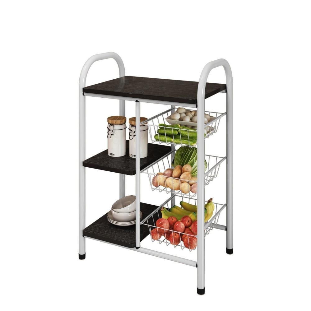 Miniatura Fruteira para Cozinha Giovana Fruteira em Aço com 3 Cesto Branco/Preto