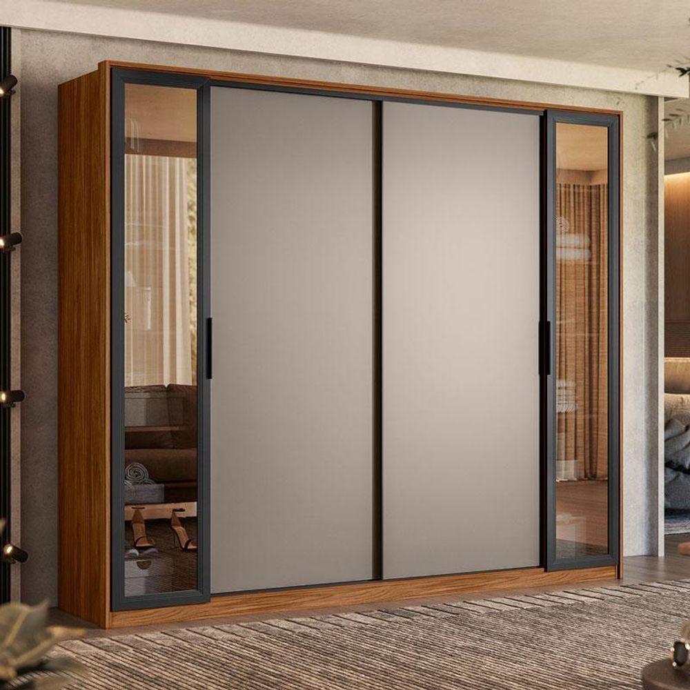 Miniatura Guarda Roupa Casal Laredo Ambiente Nogueira Nude Prime Tx Flex Com Vidro Reflecta Demóbile