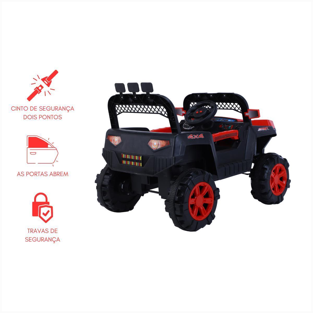 Miniatura Carrinho Elétrico 12V Utv Vermelho Usb Faróis Led Potente