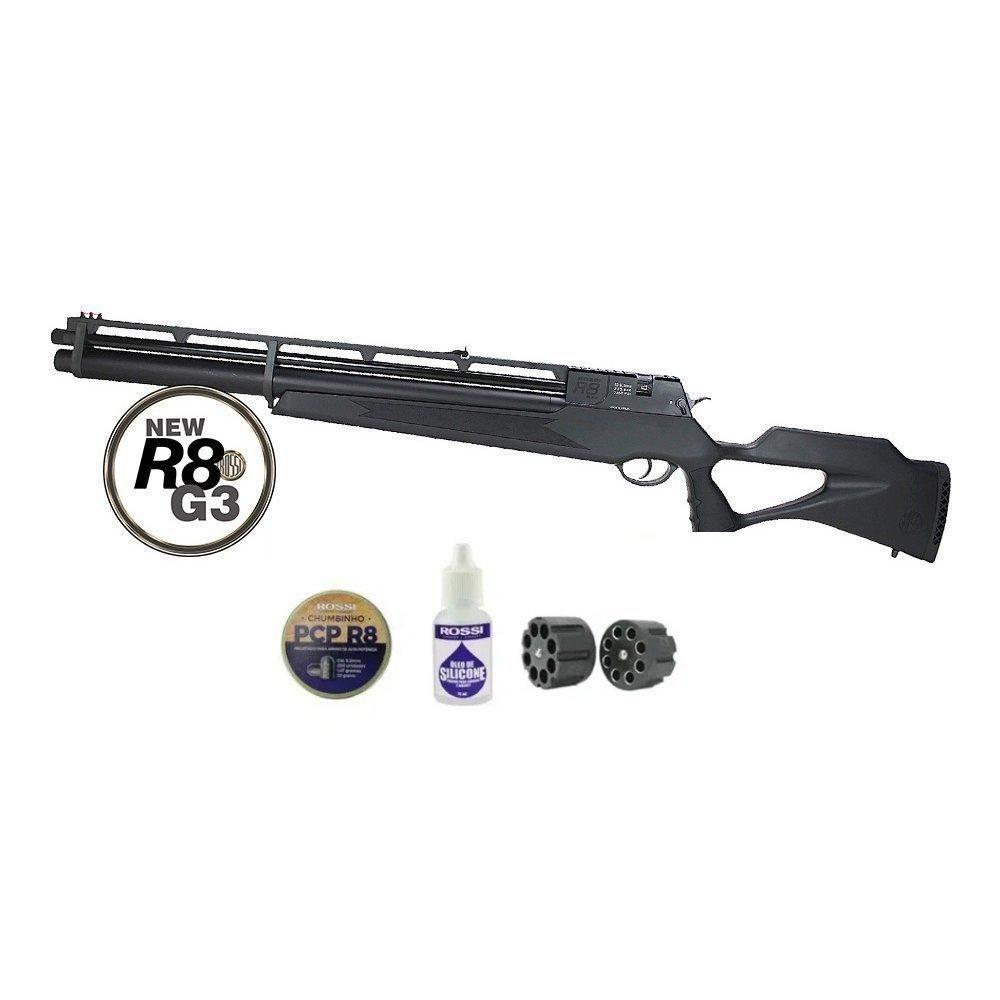 Miniatura Carabina Pressão Pcp Rossi R8 G3 Black Std 5,5 Bomba Itens