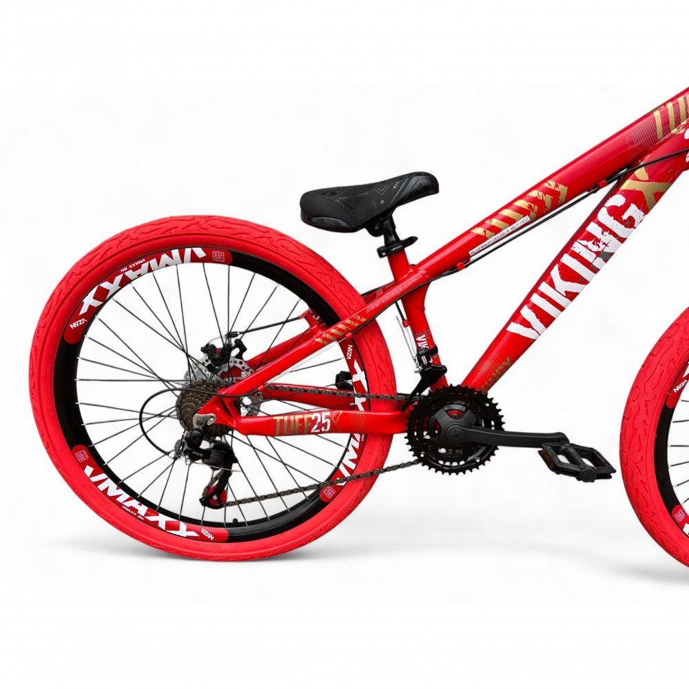 Miniatura Bicicleta Aro 26 Vikingx Tuff Câmbios Shimano Freio Hidráulico 21v Freeride Aro Vmaxx Flame vermelho X25