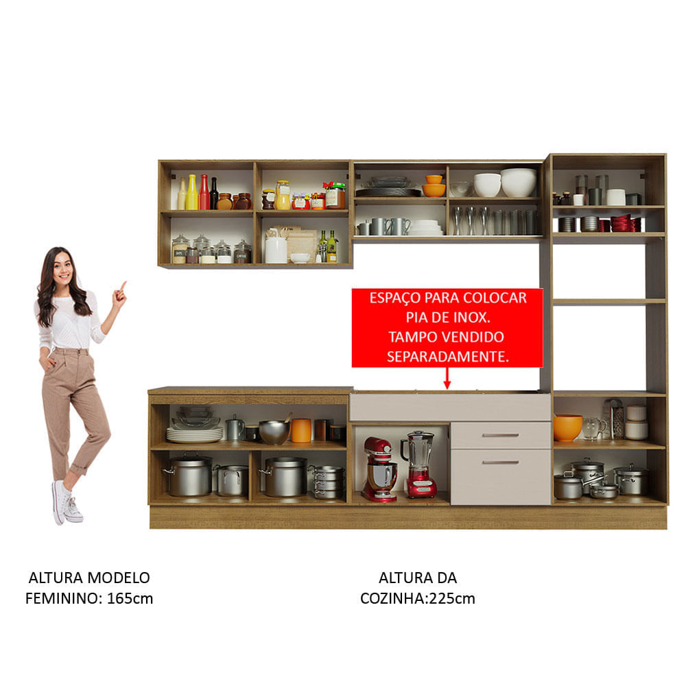 Miniatura Armário de Cozinha Completa 310 cm Rustic/Crema Agata Madesa 01 Cor:Rustic/Crema