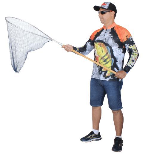 Miniatura Passagua Pesca Para Pegar Peixe Cabo Madeira Tela Fina 1,40M