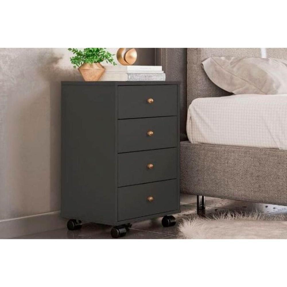 Miniatura Mesa Cabeceira Presence Com 4 Gavetas Amendola Touch Grafito Demóbile