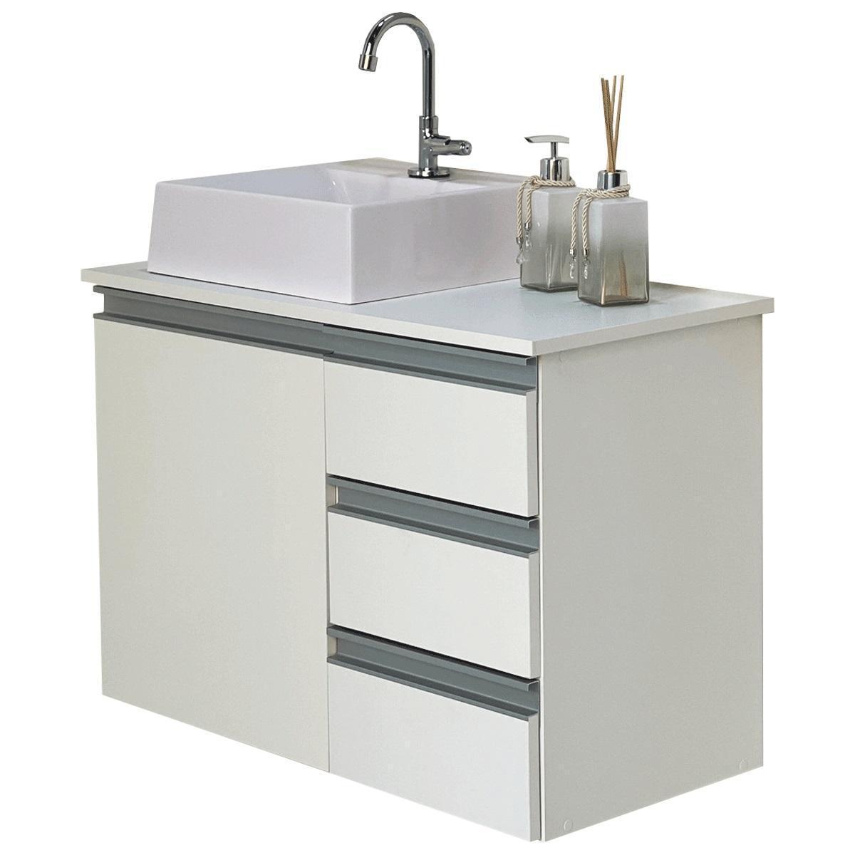 Miniatura Balcão Banheiro Mdf - Abrazzo 70Cm 3 Gavetas - Com Cuba