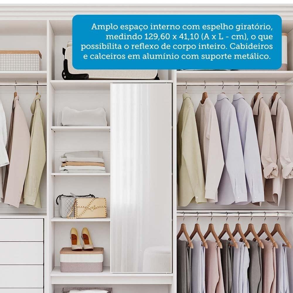 Guarda-roupa Casal 240cm 6 Portas 6 Gavetas Espelho Interno Giratório 100% Mdf Turim Espresso Móveis Branco
