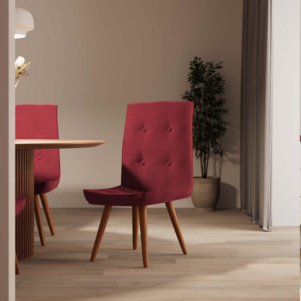 Miniatura Kit 03 Cadeira De Jantar Drop Com Botão Base Pé Palito Rústico Corino Vermelho - Amey Decor