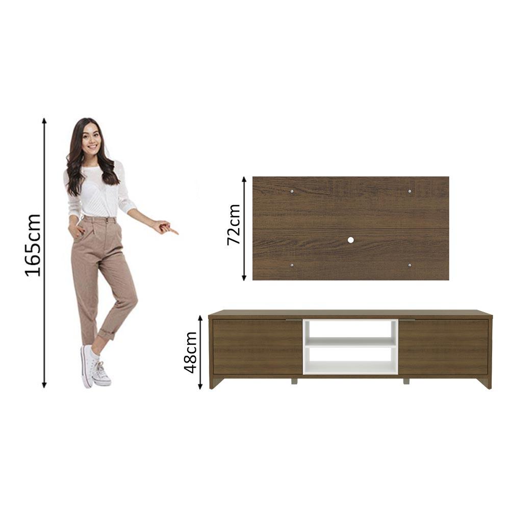 Miniatura Rack Madesa Metz e Painel para TV até 55 Polegadas - Rustic/Branco/Rustic Rustic/Branco/Rustic