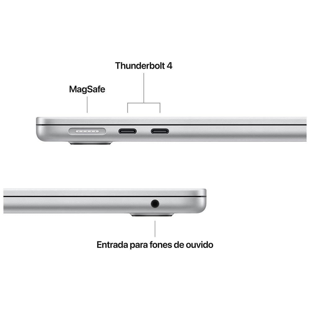 Notebook Apple MacBook Air 13,6" M4 (CPU de 10 núcleos, GPU de 10 núcleos, 16GB RAM, 512GB SSD) - Prateado Bivolt