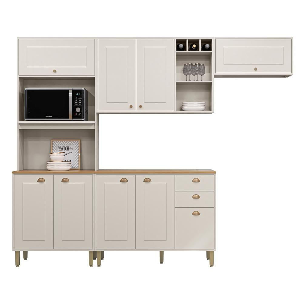 Miniatura Cozinha Tunísia Completa 263cm Com 9 Portas E 2 Gavetas Off White/canelato
