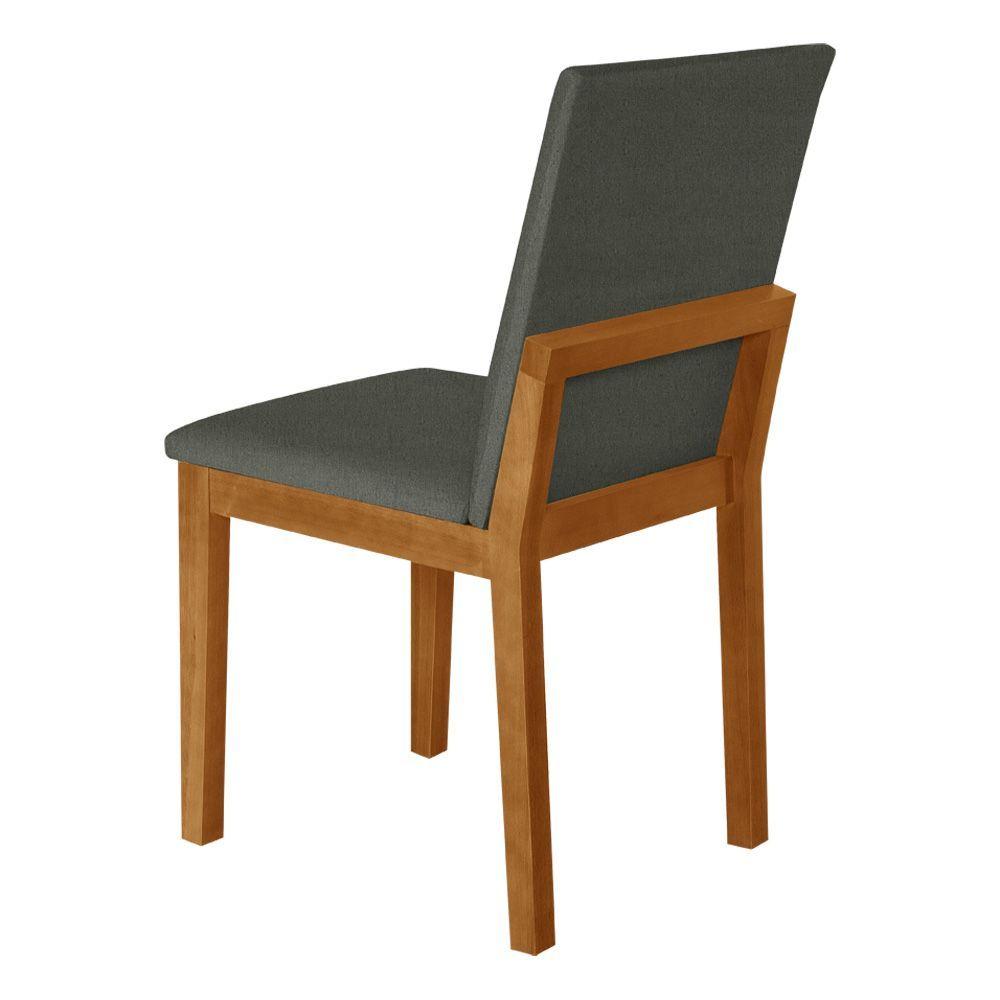 Miniatura Kit 4 Cadeiras De Jantar Pérola Estofado Liso Linho Chumbo Base Madeira Maciça Mel