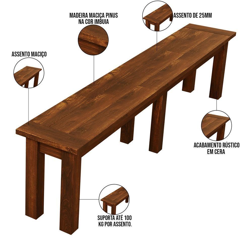 Miniatura Mesa De Jantar Com Cerâmica Rústica 02 Bancos De Madeira Maciça Pinus 120cm W02 Imbuia - Lyam Decor