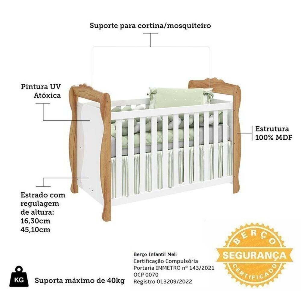 Miniatura Quarto de Bebê Completo com Guarda-roupa 3 Portas e Cômoda e Berço Nina 100% Mdf Espresso Móveis Branco Brilho/Amêndoa