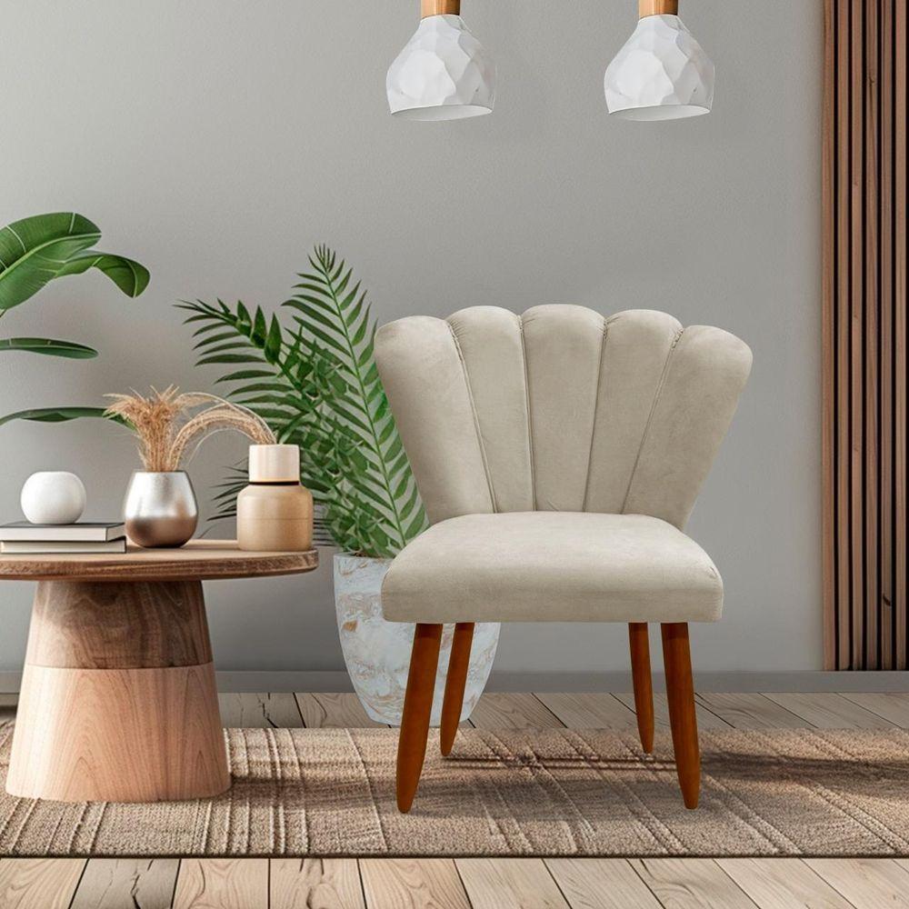 Miniatura Poltrona Cadeira Pétala Penteadeira Dritex suede Bege