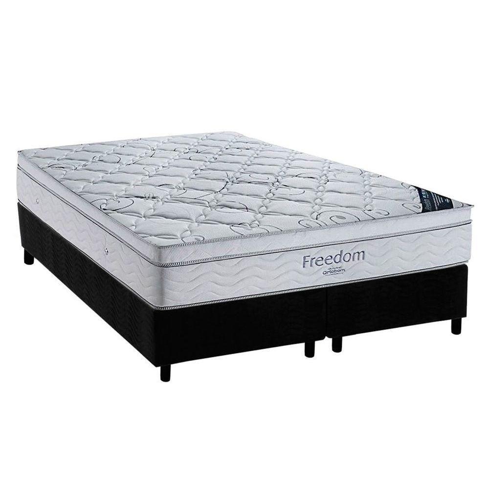 Miniatura Cama Box Queen: Colchão Molas Ensacadas Ortobom Superpocket Freedom Visco + Base Black(158X198)