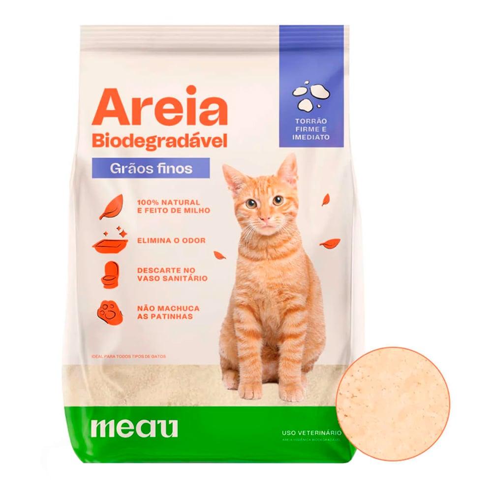 Areia Higiênica Meau Biodegradável Grãos Finos para Gatos - 12 Kg