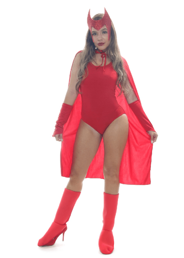 Miniatura Fantasia Feiticeira Vermelha Body Adulto com Capa e Máscara G