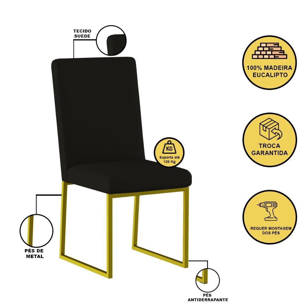 Miniatura Kit 6 Cadeiras De Jantar Com Base De Ferro Dourado Balaqui Preto