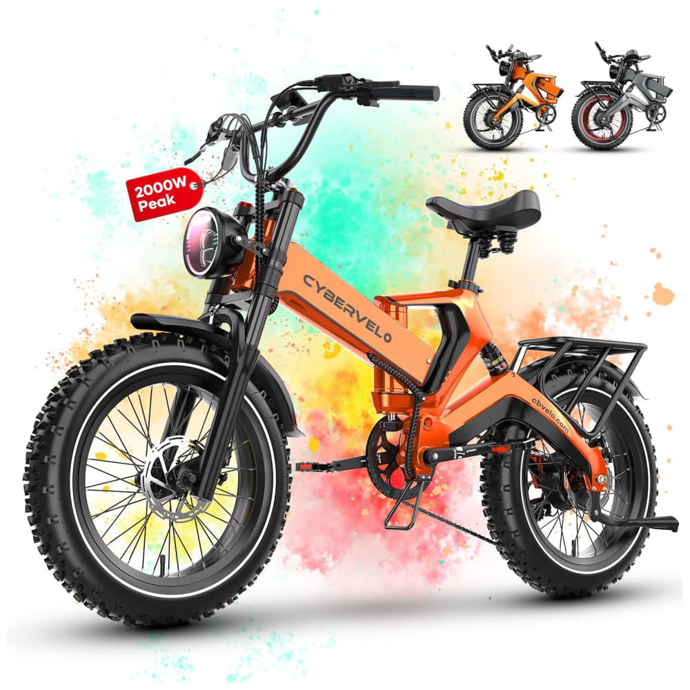 Bicicleta Elétrica Dobrável Cybervelo de 1000W de Pico para Adultos, 35MPH 160KM, Bateria Removível de 48V 25Ah, Pneu Gordo de 20" x 4.0, E-Bike de Mo