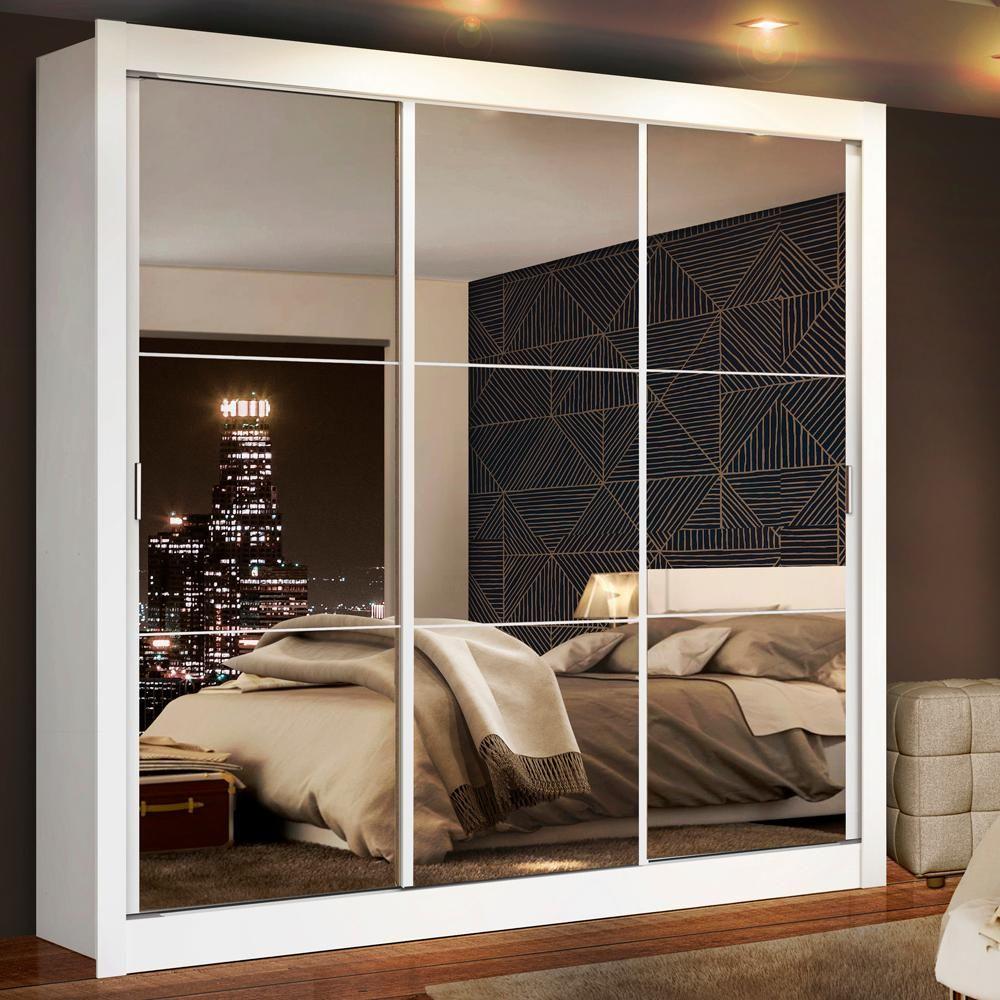 Guarda Roupa Mônaco 3 Portas de Correr Espelho Branco Madesa