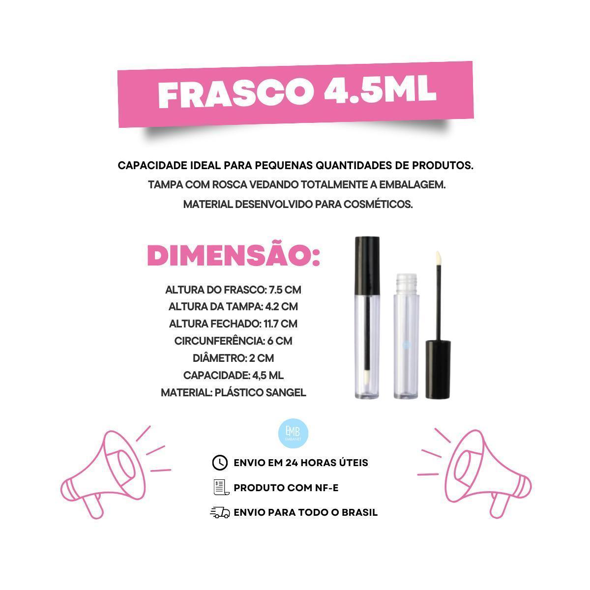 Miniatura Embalagem Plástica Para Gloss Labial Vazia 4,5Ml - 100Unids