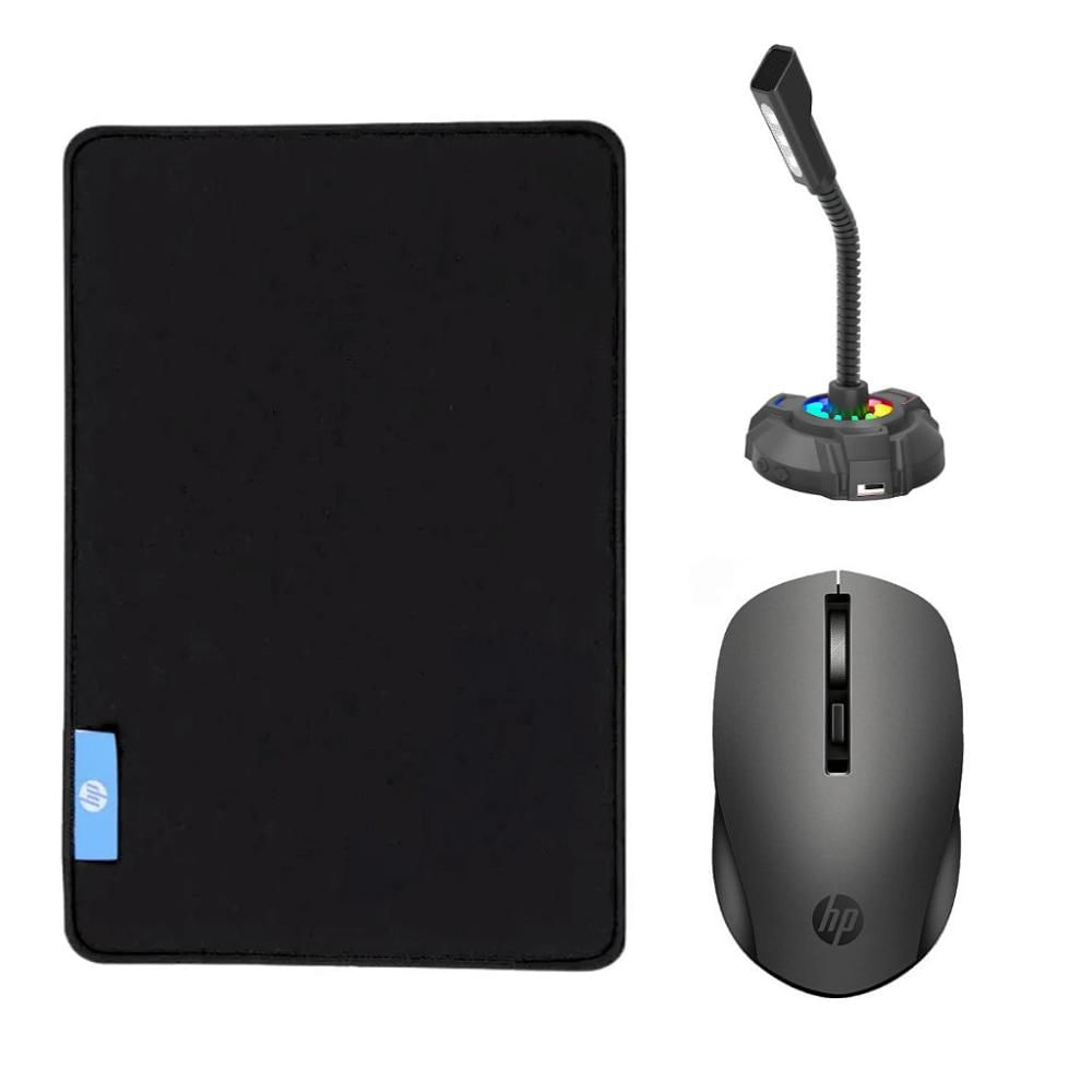 Miniatura Kit Mouse Pad Speed Gamer + Mouse Óptico sem Fio + Microfone - HP