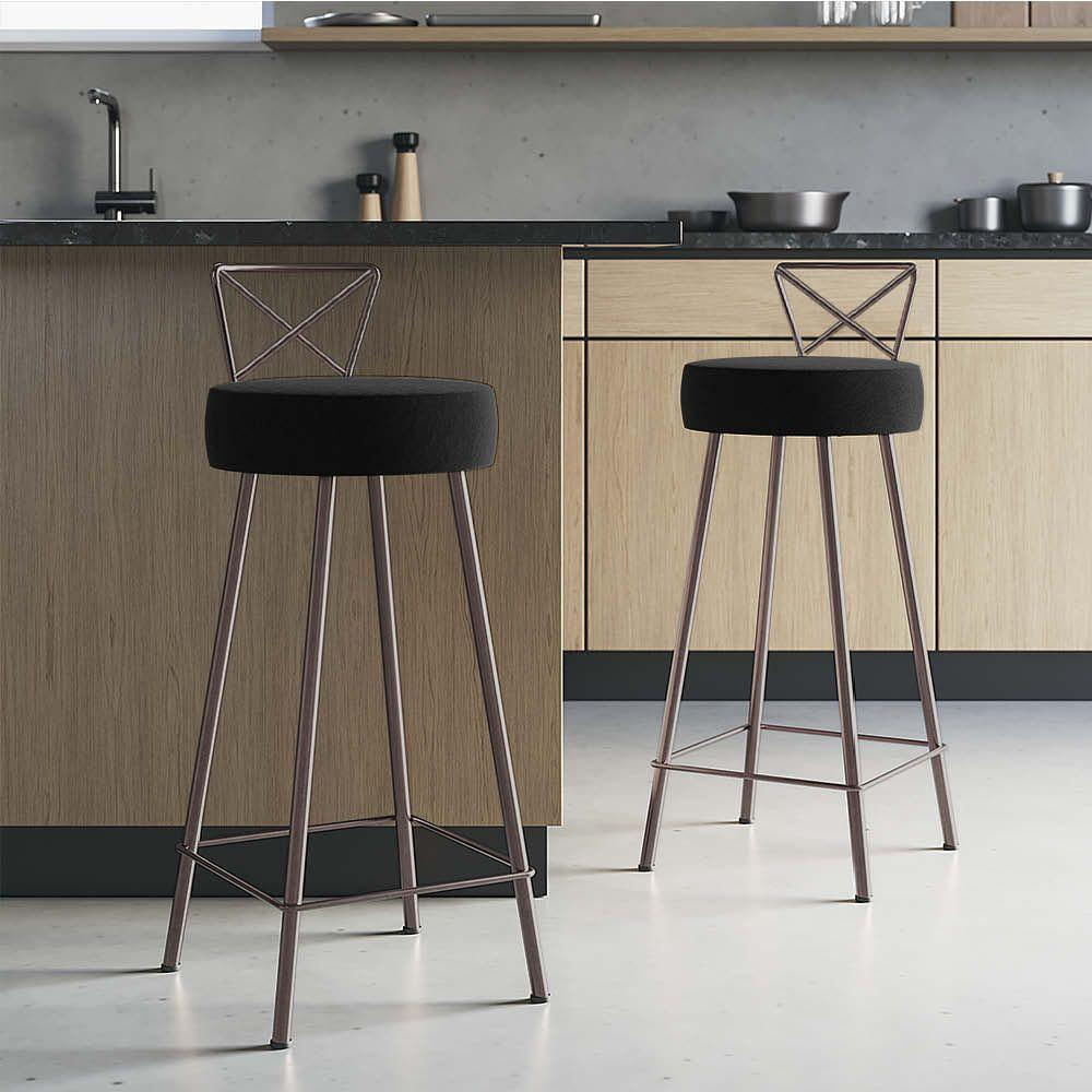 Miniatura Banqueta Alta Com Encosto Tânia Eiffel Cozinha Bar Bistrô Ferro Branco Suede Preto