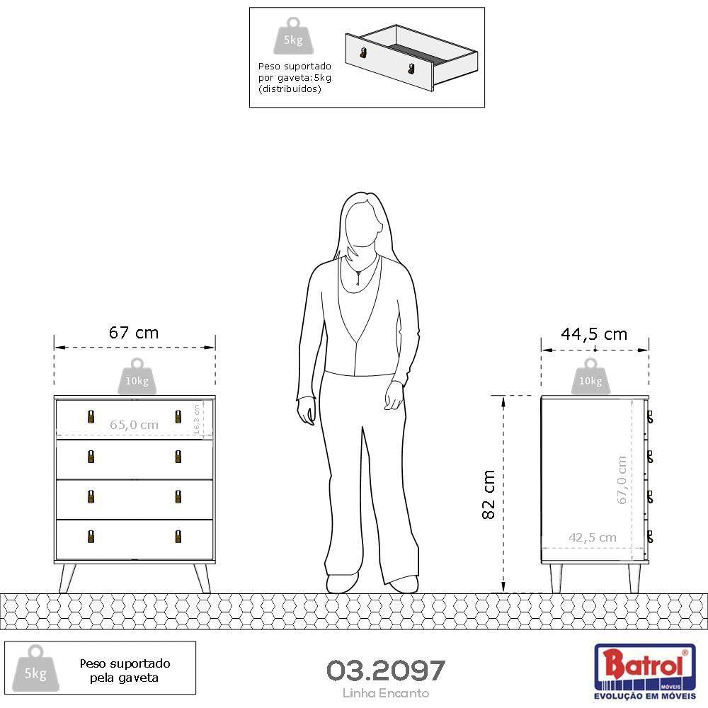 Miniatura Cômoda Encanto 4 Gavetas Branco Brilho Batrol Branco